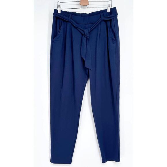 NWT Garnet Hill Womens Blue Self Elastic Waist Tie Belt Crop Pants Pockets Small - Picture 1 of 5